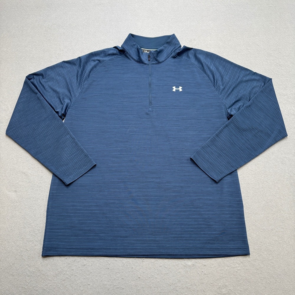 Under Armour Sweatshirt Men's 2XL Blue HeatGear Quarter Zip Pullover Lightweight